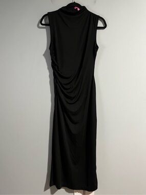 Betsey Johnson Black Ruched Midi Dress